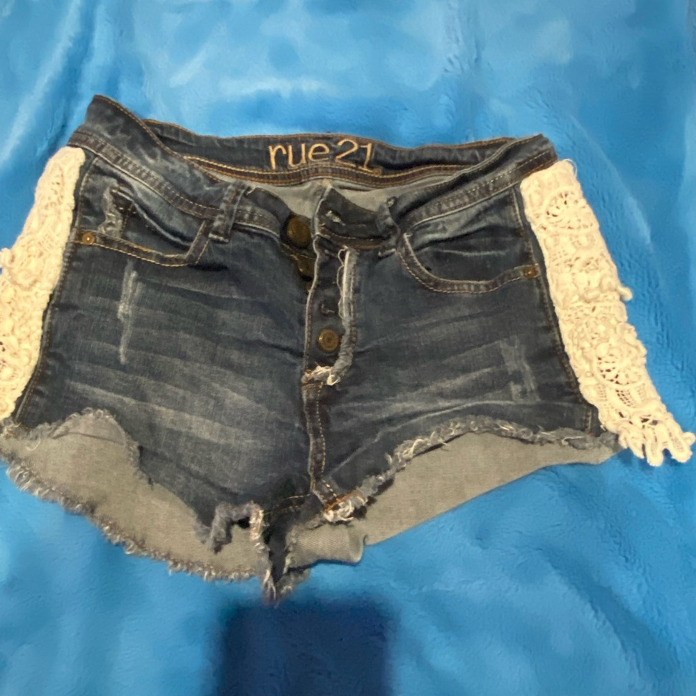 Rue21 Dark Blue Jean Shorts with Cream Lace